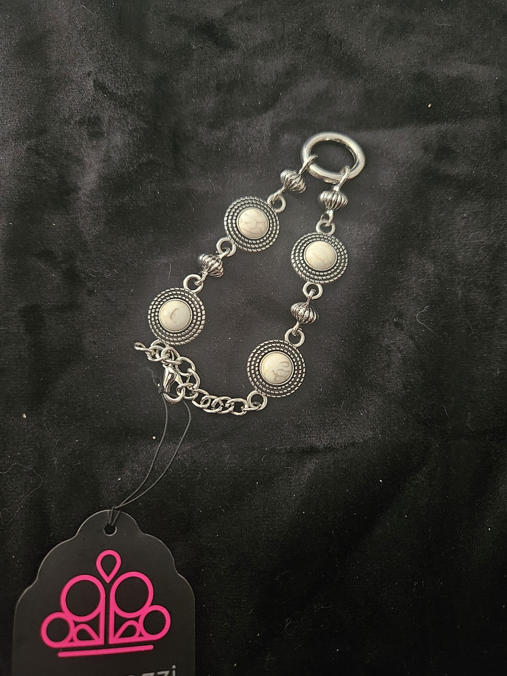 paparazzi Silver-Tone White Accent Disc Bracelet